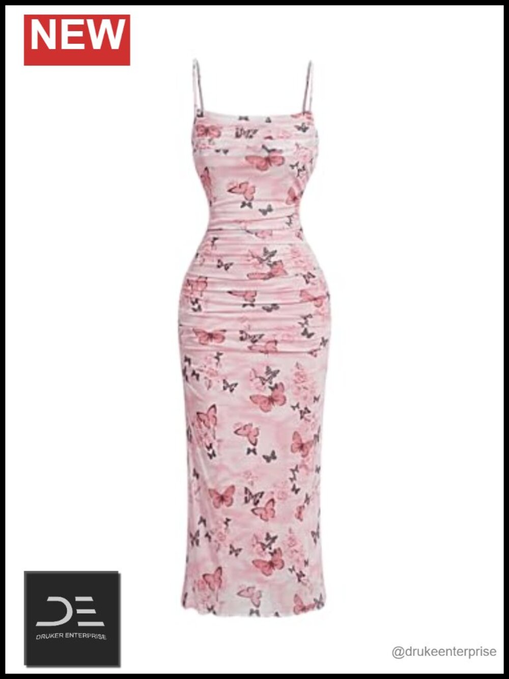 Verdusa Butterfly Print Ruched Bodycon Cami Maxi Dress Open Back Boho Summer